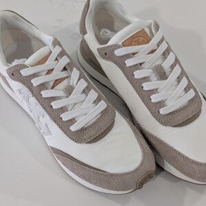 Tory Burch Destiny Trainer Sneaker White Tan Nylon Suede Size 8 Women's 164281